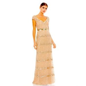 Mac Duggal New Nude Cap Sleeve Embellished Column Gown Size 6